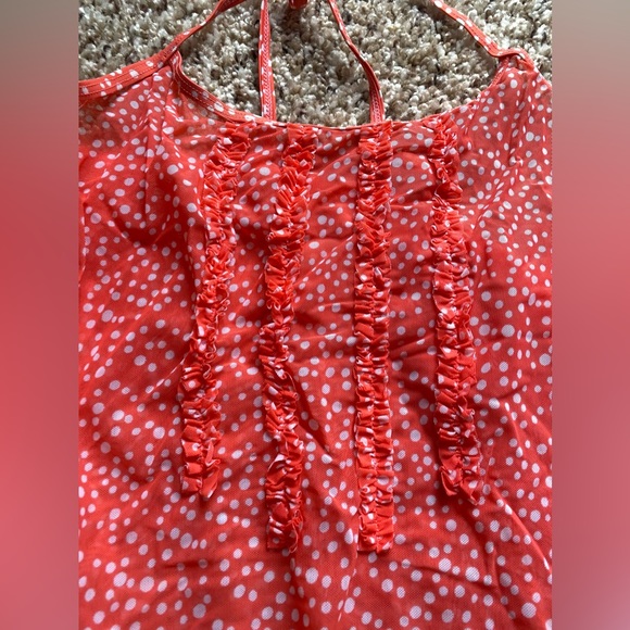 Romper Swim Cover Up red porka dot tie ruffle front XS - Picture 2 of 6